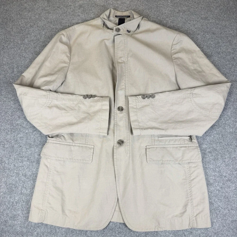 Henry Cottons Men Beige Safari Utility Jacket Blazer Size 100 Large Cotton Coat